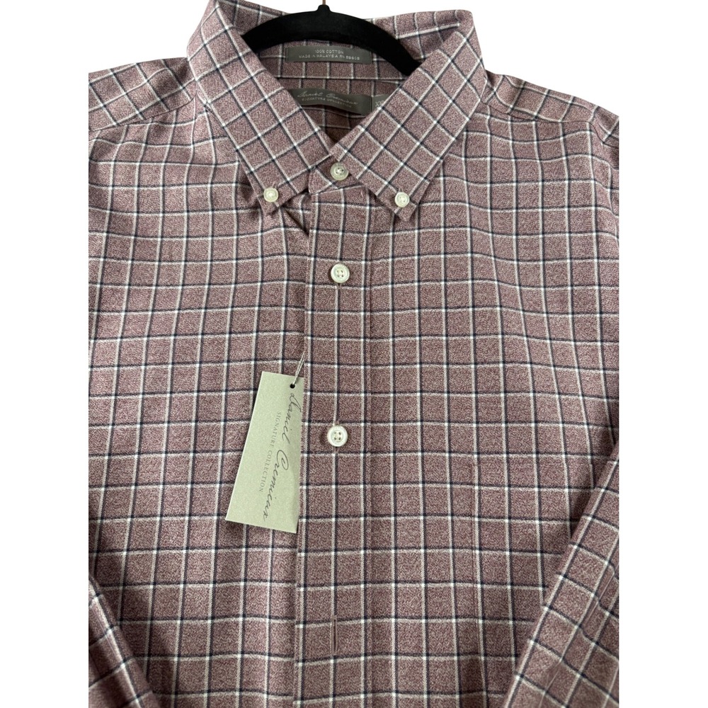 Daniel Cremieux Signature Mens XXL Burgundy Windowpane Cotton Shirt NWT